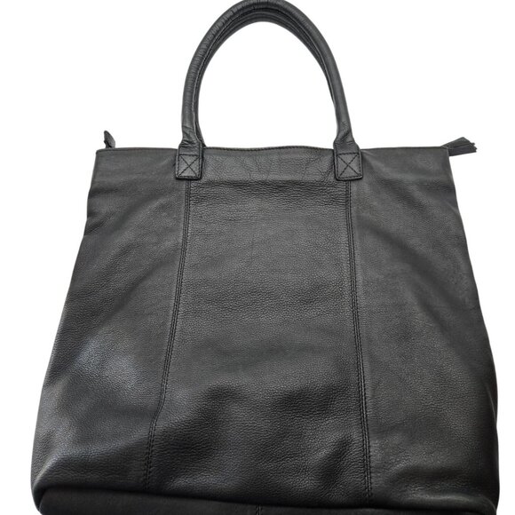 Burin Large Black Leather Tote Bag Front Pocket Satchel Boho Slouchy Minimalist - Picture 2 of 13